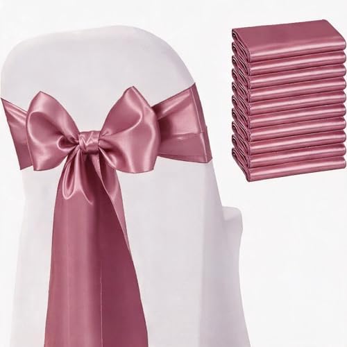 Satin Chair Sashes Bows 50 Pack Universal Polyester Chair Ribbons for Wedding Anniversary Retirement Party Birthday Engagement Banquet Graduation Outdoor Events Decor (Dusty Rose, 50 pcs) by JKDMJF