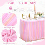 Pastel Rainbow Pink Table Skirt Ruffle Mermaid Party Tablecloth for Rectangle Table Tables or Round Tables 9ft Birthday Party Baby Shower Decorations - Image 5