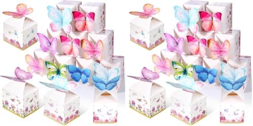 Ctosree 24 Pcs Butterfly Party Favor Boxes Floral Candy Treat Bags Pink Girl Butterfly Gift Paper Box Purple Blue Decor for Princess Birthday Party Baby Shower Supplies (Pack of 2) by Ctosree
