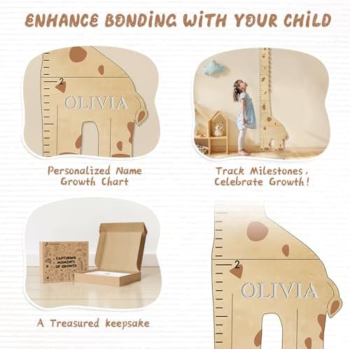 Personalized Name Kids Growth Chart For Wall, Cute Giraffe Wooden Height Chart, Nursery Room Decor, Wall Measurement For Kids, Growth Ruler For Children - Image 5