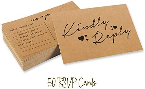 50 Blank RSVP Cards,RSVP Postcards No Envelopes Needed,Rustic Kraft Script Style Print Response Card,RSVP for Wedding,Baby Shower,Bridal Shower - Image 5
