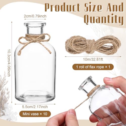 Nuanchu 10 Pcs Dried Pampas Grass Centerpiece with 10 Glass Vase, Rope - Image 2