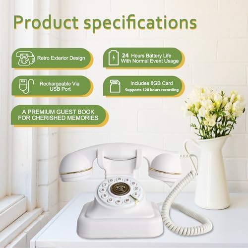 Audio Guest Book Wedding Phone- Record Customized Audio Messages with GuestBook – A Personal and Convenient Way to Preserve Your Special Occasions (Pure White) - Image 4