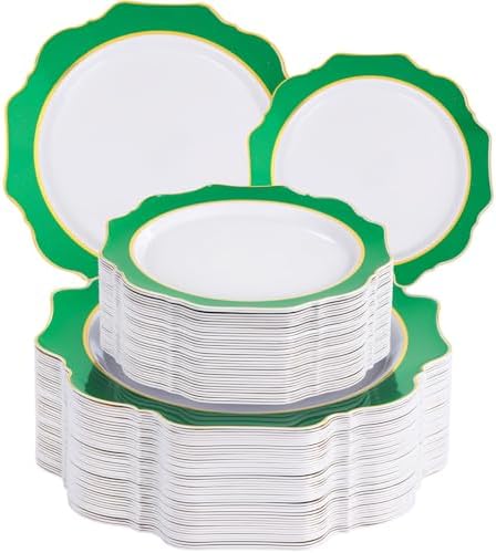 WDF 100PCS Green Plates Disposable - Heavy Duty Green Plates - 50 Guests Green Plastic Plate for Sping/Wedding/Birthday/Party by WDF