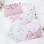 Pink Laser Cut Wedding Invitations 25pcs Tri-Fold Wedding Invitation Kit - Image 7