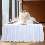 White Tablecloth for 8 Foot Rectangle Tables with Ruffle Tulle Table Skirt - Image 7