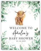 Andaz Press Greenery Highland Cow Baby Shower Decorations, Personalized Welcome Sign Board, Western Theme, 16"x20" Canvas Guest Book Alternative by AndazPress