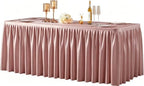 Dusty Rose Tablecloth Rectangle Tables 8FT, Polyester Wrinkle Free Stretch Table Cloth 6ft Fitted Table Cover with Pleated Ruffle Skirt for Weddings Birthday Banquet Baby Shower by PartyTalk