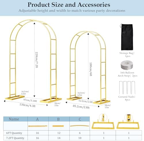 7.2FT 6FT Wedding Arch Backdrop Stand Set of 2, Balloon Arch kit - Image 3