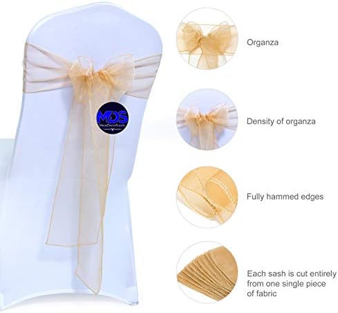 Pack of 100 Organza Chair Sashes for Wedding & Event Décor – Champagne Gold - Image 3