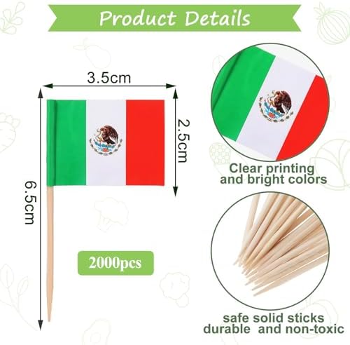 Meanplan 2000 Pcs Mexico Toothpick Flags, Mexican Flag Toothpicks, Cupcake Mexico Toppers, Mini Stick Decorations Food Picks for National Day Party Birthday Cocktail Ice Cream Cake - Image 2