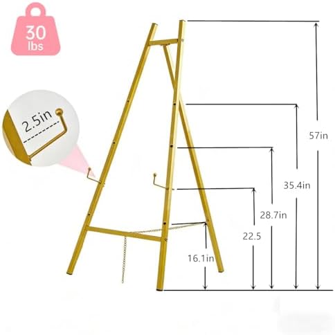 57" Gold Easel Stand for Sign, Heavy Duty Metal Floor Display Easel - Image 2