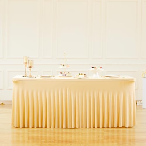 Besutolife Champagne Spandex Tablecloth 8ft Rectangle Table Skirt Stretch Table Cover for Banquets Parties Wedding Dining Table - Image 7