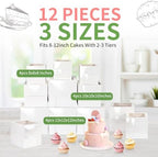 Moretoes 12 Pcs 3 Sizes 12x12x12 10x10x10 8x8x8 Inches Tall Cake Boxes - Image 2