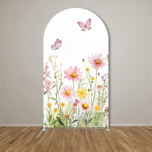 Pink Butterfly Stretchy Arched Backdrop Covers Spring Flowers for Girls Birthday Baby Shower Party Decoration Props(No Stand!) - Image 2