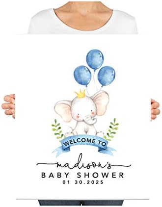 Andaz Press Custom Large Baby Shower Canvas Welcome Sign, 16 x 20 Inches, Baby Elephant and Baby Blue Balloons, Guestbook Alternative, Personalized Sign Our Canvas, for Elephant Baby Shower, Sprinkle - Image 3
