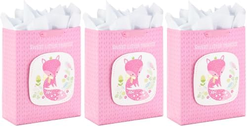 Hallmark 15" Extra Large Gift Bag with Tissue Paper (Sweet Little Princess Fox) for Baby Showers, Kids Birthdays, and More (Pack of 3) by Hallmark