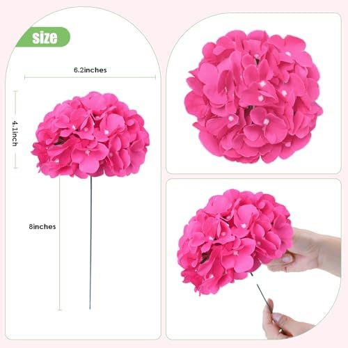 AVIVIHO 105Pcs Hot Pink Fake Flowers Hydrangea Artificial Flowers Bulk (Not Squished, No Steaming Need) Silk Flowers with Stems for Wedding Decor,Home,Baby Shower,Table Centerpieces Decoration - Image 3