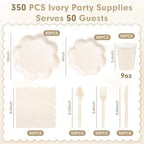 350 Pcs Ivory Paper Plates and Napkins Party Supplies, Serve for 50 Guests - Image 2