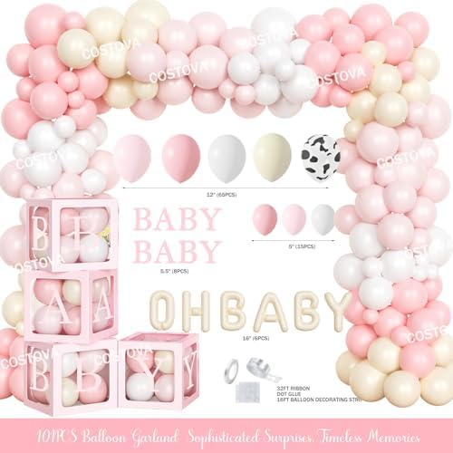 Costova Cow Baby Shower Decorations for Girls, Pink Cow Baby Shower Decorations, Holy Cow We Are Having a Baby Backdrop Balloon Box Tablecloth Sash Pin for Cow Print Its a Girl Gender Reveal - Image 3