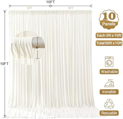 50x10ft Cream Backdrop Curtain Panels for Parties - Wrinkle Free Polyester Photo Curtain Backdrop Wedding Back Drop Fabric Drapes for Party Decorations Background for Photography - Image 4