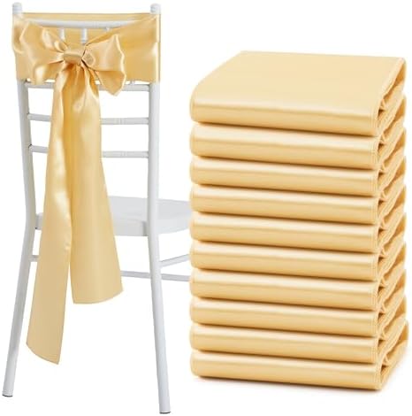 Gold Satin Chair Sashes, 6 x 108 inch, 50 Pcs by Counfeisly
