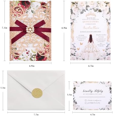25 PCS Rose Gold Glitter Laser Cut Wedding Invitations - Image 7