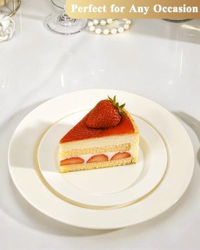 Goodluck 200 PCS Ivory Plastic Plates, Heavy Duty Disposable Ivory Plates with 100 10.25 inch Dinner Plates and 100 7.5 inch Dessert Plates for Party, Holiday, Wedding - Image 3