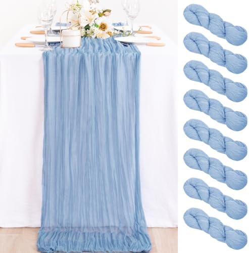Dusty Blue Fall Cheesecloth Table Runner Boho Dinning Decor 10ft, 8 Pack by MLMC
