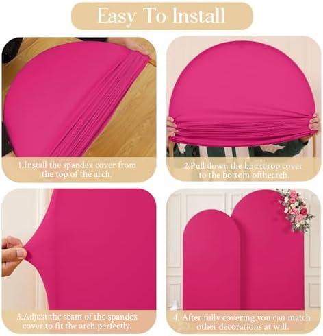 Hot Pink Arch Backdrop Cover 7.2FT 6FT Wedding Arch Covers Spandex Fitted Fabric Backdrop Curtains Double-Layer Wrinkle Free Arch Covers Stretchy Backdrop for Party Baby Shower Birthday Decoration - Image 7