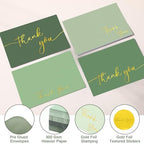 Motiskyy 200 Set Thank You Cards with Envelopes, 4x6 Gold Foil Blank,Green - Image 3