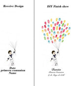 Customized Baby Shower Guest Book Alternative Little Boy and Balloons Painting Primera Communion Gifts DIY Fingerprint Signing Book with Wooden Hanger Ready to Hang-80x120cm - Image 3