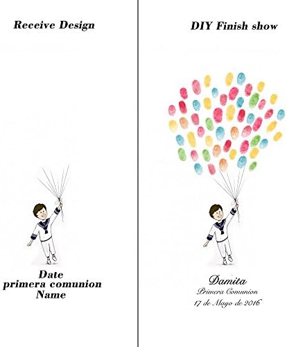 Customized Baby Shower Guest Book Alternative Little Boy and Balloons Painting Primera Communion Gifts DIY Fingerprint Signing Book with Wooden Hanger Ready to Hang-80x120cm - Image 3