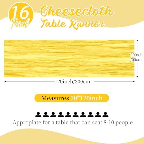 16 Pack Lemon Yellow Cheesecloth Table Runners 20x120 Inch Gauze Table Runner 10FT Easter Cheese Cloth Table Runner Rustic Sheer Runner for Wedding Baby Shower Birthday Party Table Decor - Image 2