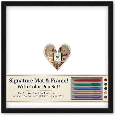 CountryArtHouse Signature Keepsake Frame - Heart Shaped Mat Window - Black Wood Genuine Hardwood 20x20 5x5 Photo - Light Gray Border Mat - Complete Keepsake Signing Kit by CountryArtHouse