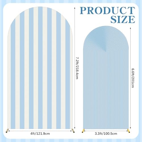 Baby Blue 2 Set Striped & Solid Ripple Arch Backdrop Cover Decor - Image 2