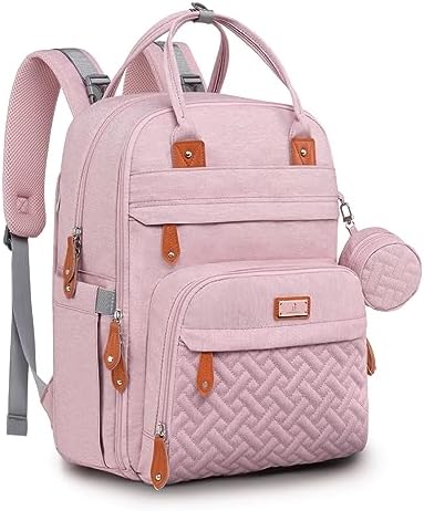 BabbleRoo Diaper Bag Backpack - Baby Essentials Travel Tote - Multi function Water Resistant Diaper Bag, Travel Essentials Baby Bag with Changing Pad, Stroller Straps & Pacifier Case - Unisex, Pink by BabbleRoo
