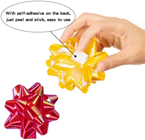 100 Pcs Bright Bows and Ribbon Assortments - Shiny Bows for Gift Wrapping, Curling Ribbon for Christmas, Hanukkah, Birthdays, Weddings, Bridal Showers, Baby Showers (Rainbow Mix 100 Pcs Set) - Image 3