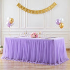 2 Pack Lavender Tablecloths for 8 Foot Rectangle Tables Tulle Tablecloth Light Purple Table Cloth Rectangle 8ft Spandex Lilac Table Cover for Baby Shower Birthday Party Wedding Banquet Table Skirt - Image 3