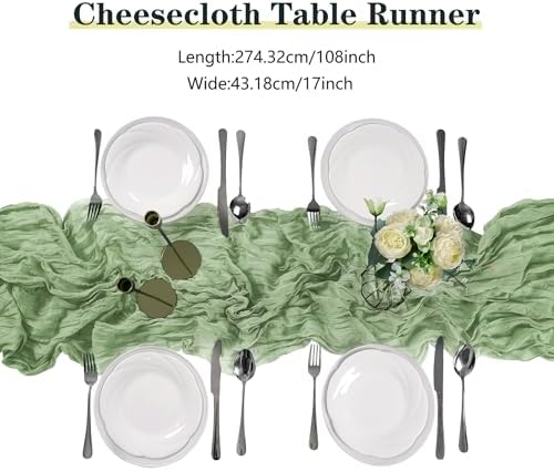 15 Pack Sage Green Cheesecloth Table Runner 9FT Rustic Sheer Table Runners 17x108 Inch Gauze Boho Runner for Wedding Bridal Baby Shower Birthday Party Table Decorations - Image 2