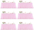 6 Pack Pink Tablecloth Rectangle 6ft Elastic Fitted Tulle Table Cloth Stretch Spandex Rectangular Table Cover with Ruffle Skirt for Wedding Baby Shower Birthday Party Banquet Cake Dessert Table Decor by Besutolife