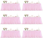 6 Pack Pink Tablecloth Rectangle 6ft Elastic Fitted Tulle Table Cloth Stretch Spandex Rectangular Table Cover with Ruffle Skirt for Wedding Baby Shower Birthday Party Banquet Cake Dessert Table Decor by Besutolife