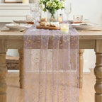 Artoid Mode 6Pcs Grayish Purple Gauze Gold Table Runner 10FT, Glitter Metallic Foil Sheer Dining Wedding Anniversary Holiday Table Decor for Home Party - Image 2