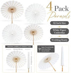 Koyal Wholesale 4Pcs White Parasol Umbrella 32” White Paper Umbrella for Wedding Paper Parasol Umbrella for Sun Bridal Party Chinese Japanese Parasol DIY Craft Arts - Image 5