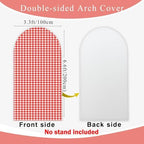 Checkered Gingham Arch Backdrop Cover 6.6ft Red and White Girl Bridal Baby Shower Birthday Party Classic Plaid Pattern Stretchy Arched Photo Booth Decorations - Image 3