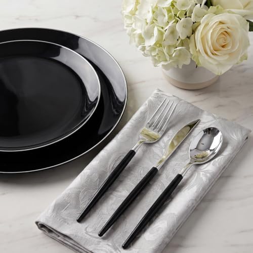 DaYammi 30 Guests Black Plastic Plates with Disposable Silverware,Silver Cutlery with Black Handle,Silver Disposable Dinnerware:60 Dinner/Dessert Plates,90 Plastic Silverware Set for Party Wedding - Image 3