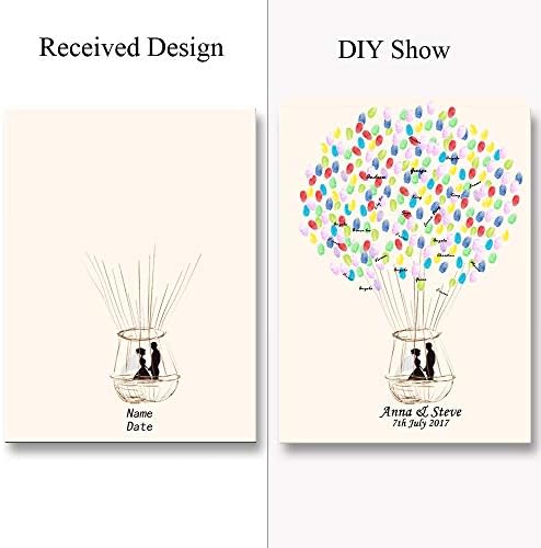 Personalized Wedding Guest Book for Party Decorations,Sweet Lover in Fire Balloon DIY Fingerprint Guests Sign in Book with Ink Pad Wedding Gifts for the Couple-60x80cm - Image 3