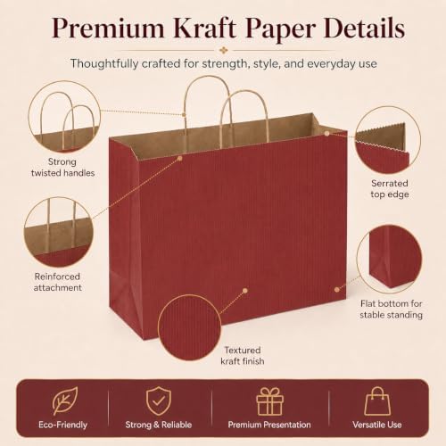 METRONIC Red Large Paper Gift Bags with Handles 16 x 6 x 12 Inch, 50 Pack - Image 3