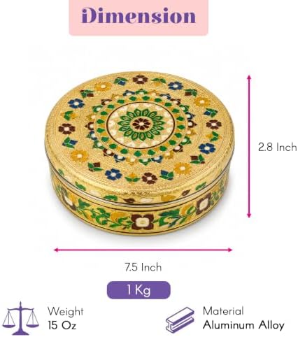 LOVENSPIRE Meenakari Stainless Steel Storage Box with Lid (1 Kg) Decorative Round Indian Food Container for Sweets, Kitchen Items & Return Gift Favors Pack of 12 - Image 4