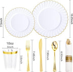 YOUBET 350PCS White and Gold Scalloped Plastic Plates for Wedding Party - Image 2